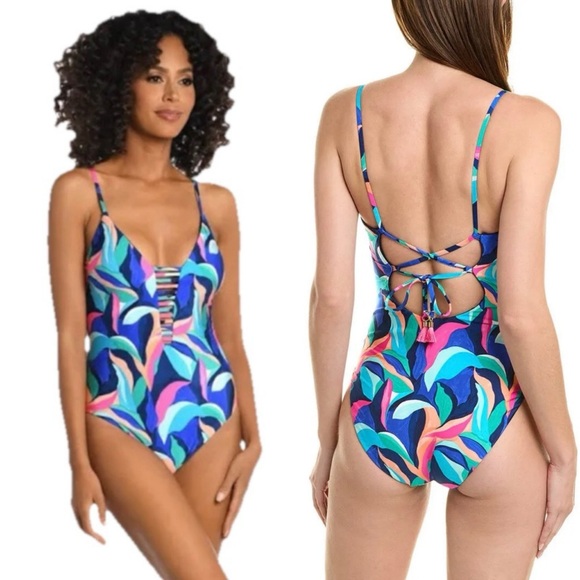 La Blanca Other - La Blanca Women's One Piece Reversible Swimsuit Plunge Tummy Control Size 10